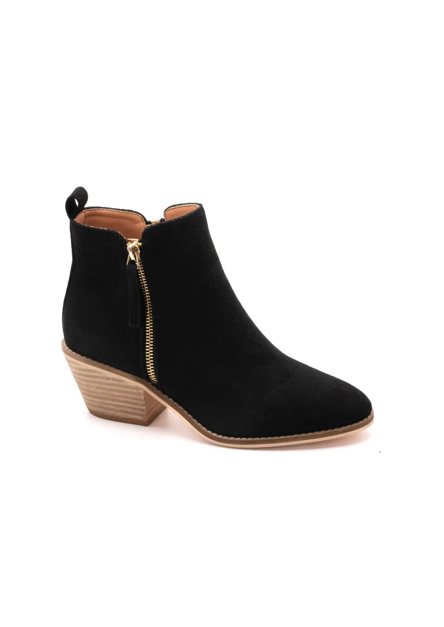 Women's Spooktacular Chunky Bootie In Black Suede Grippy Outsole Work Commute Comfortable Straps