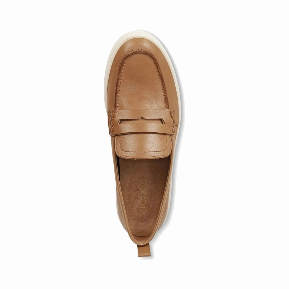 Vionic Women's Uptown Smooth Leather Loafer in Camel Vegan Leather Option