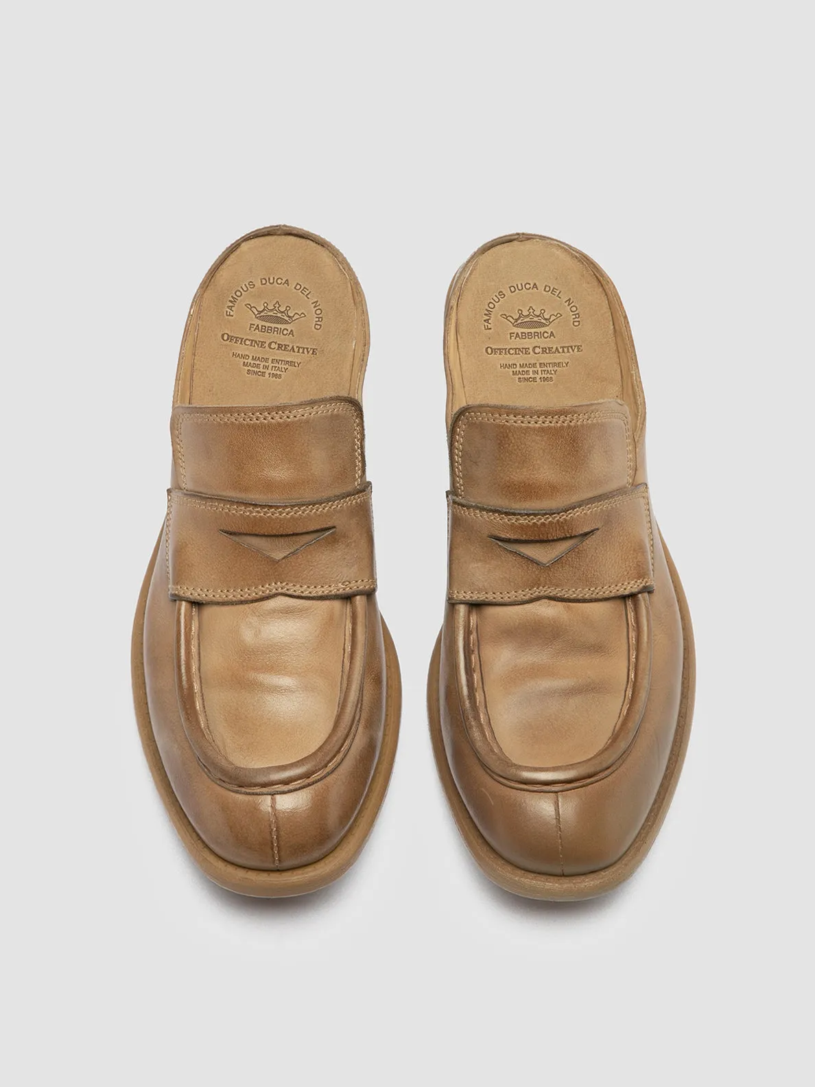 CALIXTE 063 - Taupe Leather Mule Breathable Lining