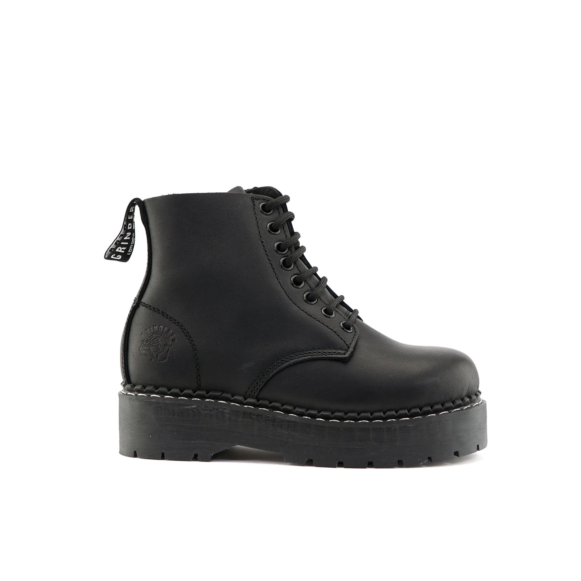 Tactile Feedback Sole Eco Friendly Manufacturing Grinders Unisex Black Leather Ankle Casual Lace Up Boots - Chalie ACS