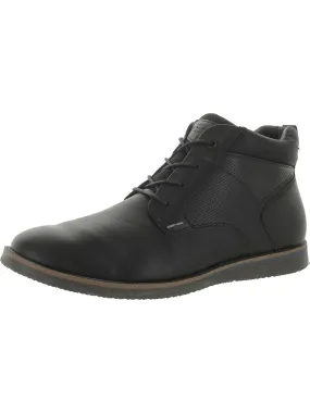Mens Faux Leather Comfort Insole Ankle Boots Canvas Upper