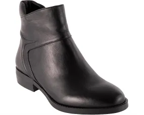 Women's Ania Leather Stacked Heel Ankle Boots In Black Breathable Cold Weather Commuter