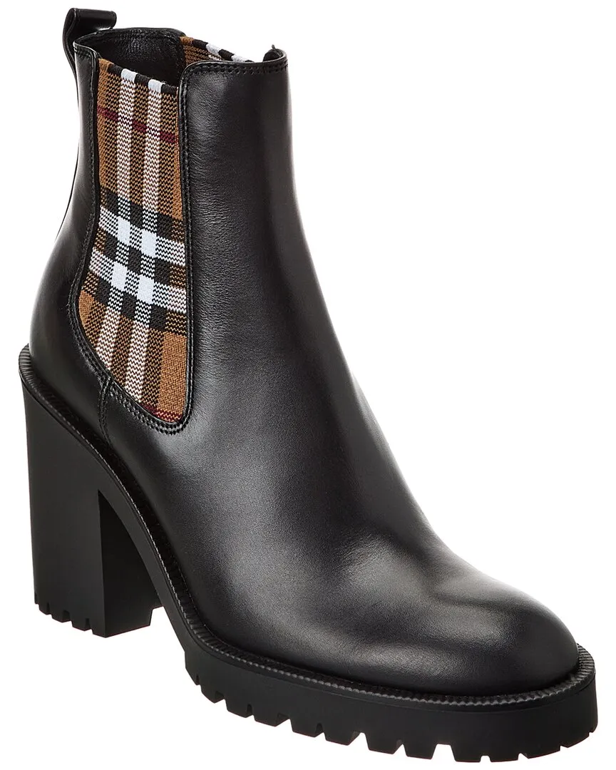 Breathable Hiking Trail Burberry Check Panel Leather Bootie