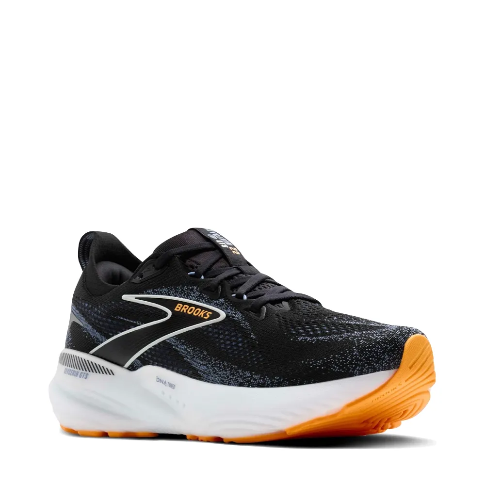 Brooks Men's Glycerin GTS 22 Sneaker in Black/Country Blue/Orange Pop Soft Flex Athletic Purpose