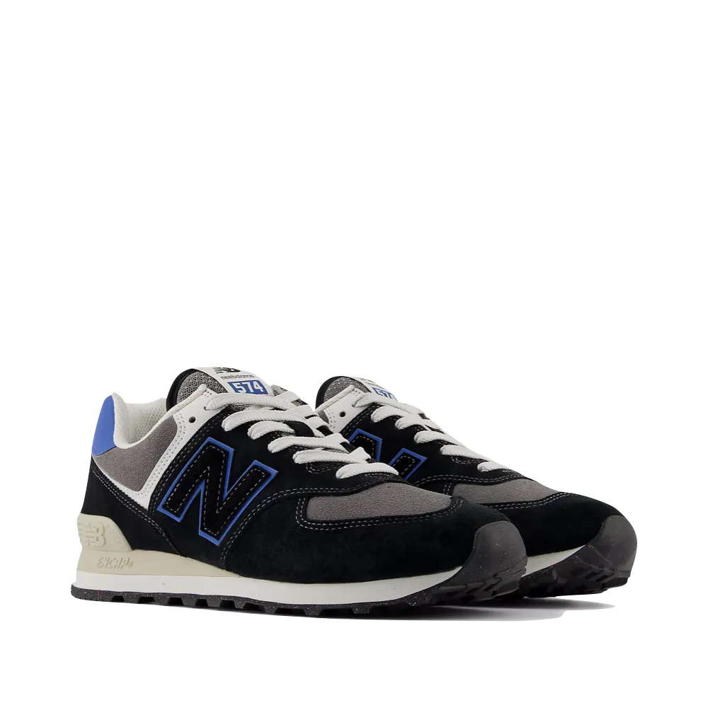New Balance Men's 574 Sneaker in Black with Blue Agate Quick Pack Micro Perforation Ventilation