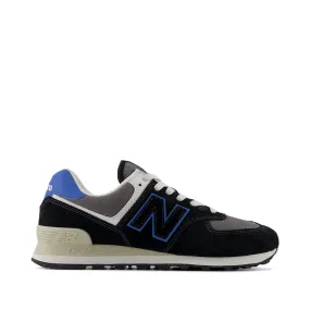 Lace   Up Closure Airflow Design New Balance Men's 574 Sneaker in Black with Blue Agate