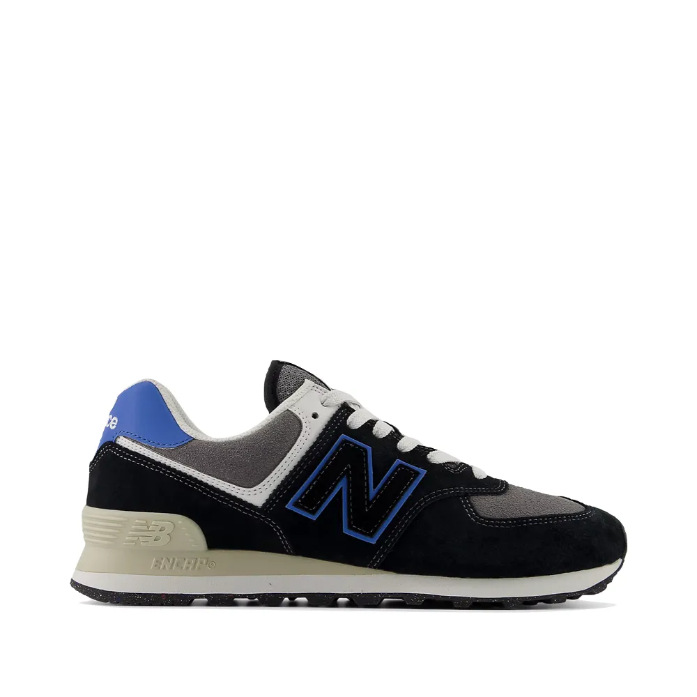 Lace   Up Closure Airflow Design New Balance Men's 574 Sneaker in Black with Blue Agate