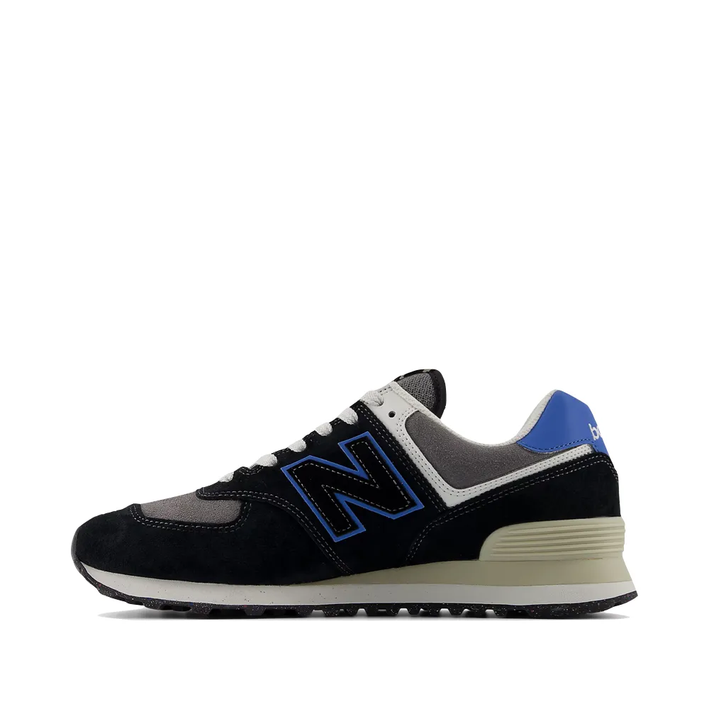 Breathable side New Balance Men's 574 Sneaker in Black with Blue Agate