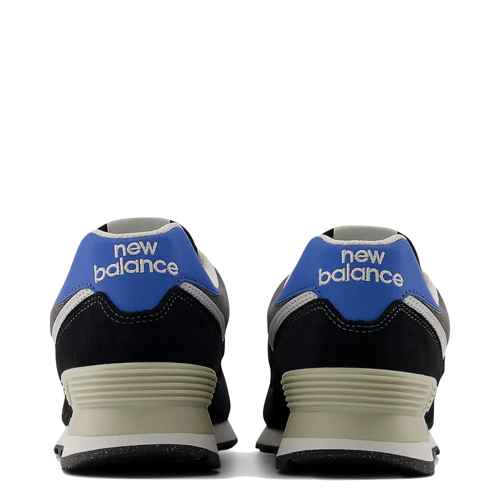 New Balance Men's 574 Sneaker in Black with Blue Agate AntiOdor Sculpted Design