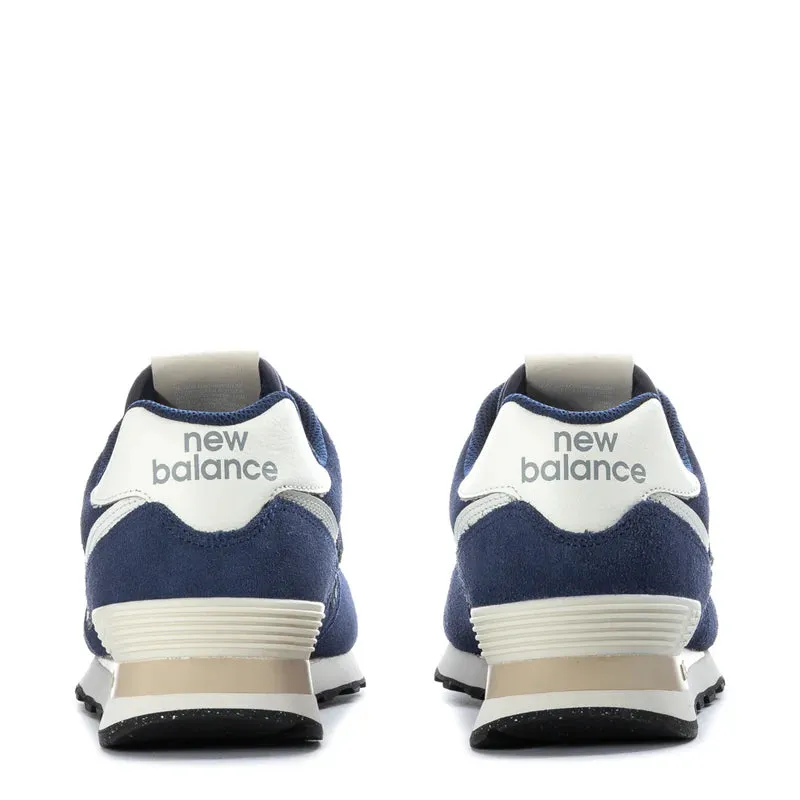 New Balance Men's 574 Sneaker in Navy with Sea Salt Asymmetric Lacing Designs
