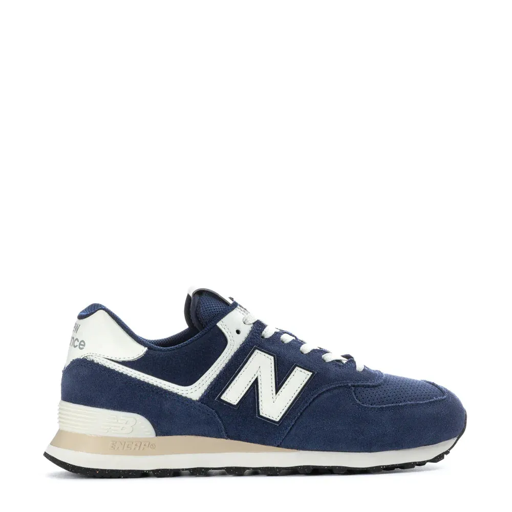 New Balance Men's 574 Sneaker in Navy with Sea Salt Streamlined grip Memory Foam Ankle Support