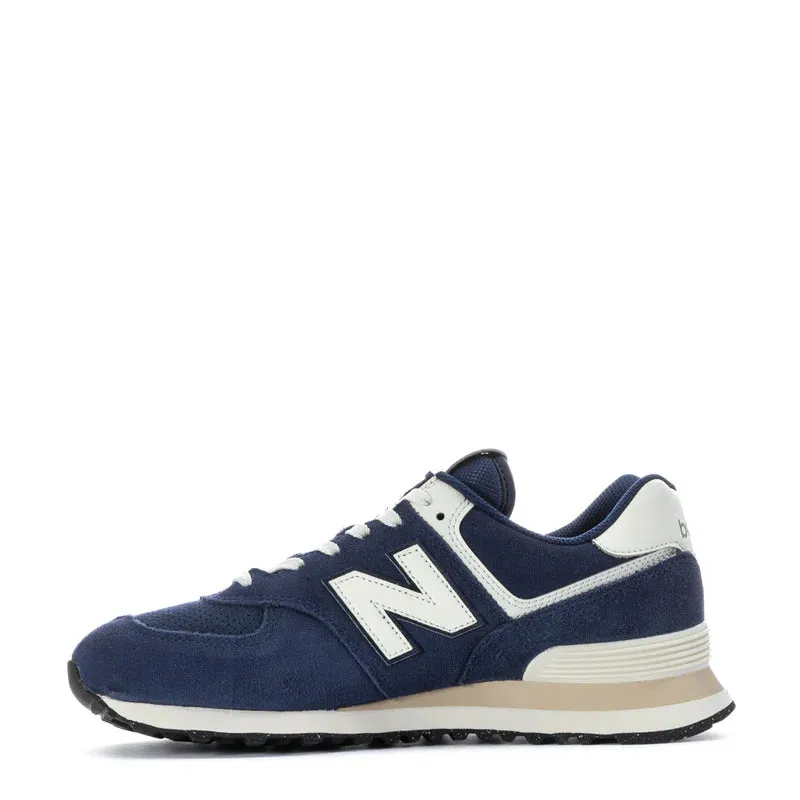 New Balance Men's 574 Sneaker in Navy with Sea Salt Aerodynamic Shape Thermal Regulating Interior
