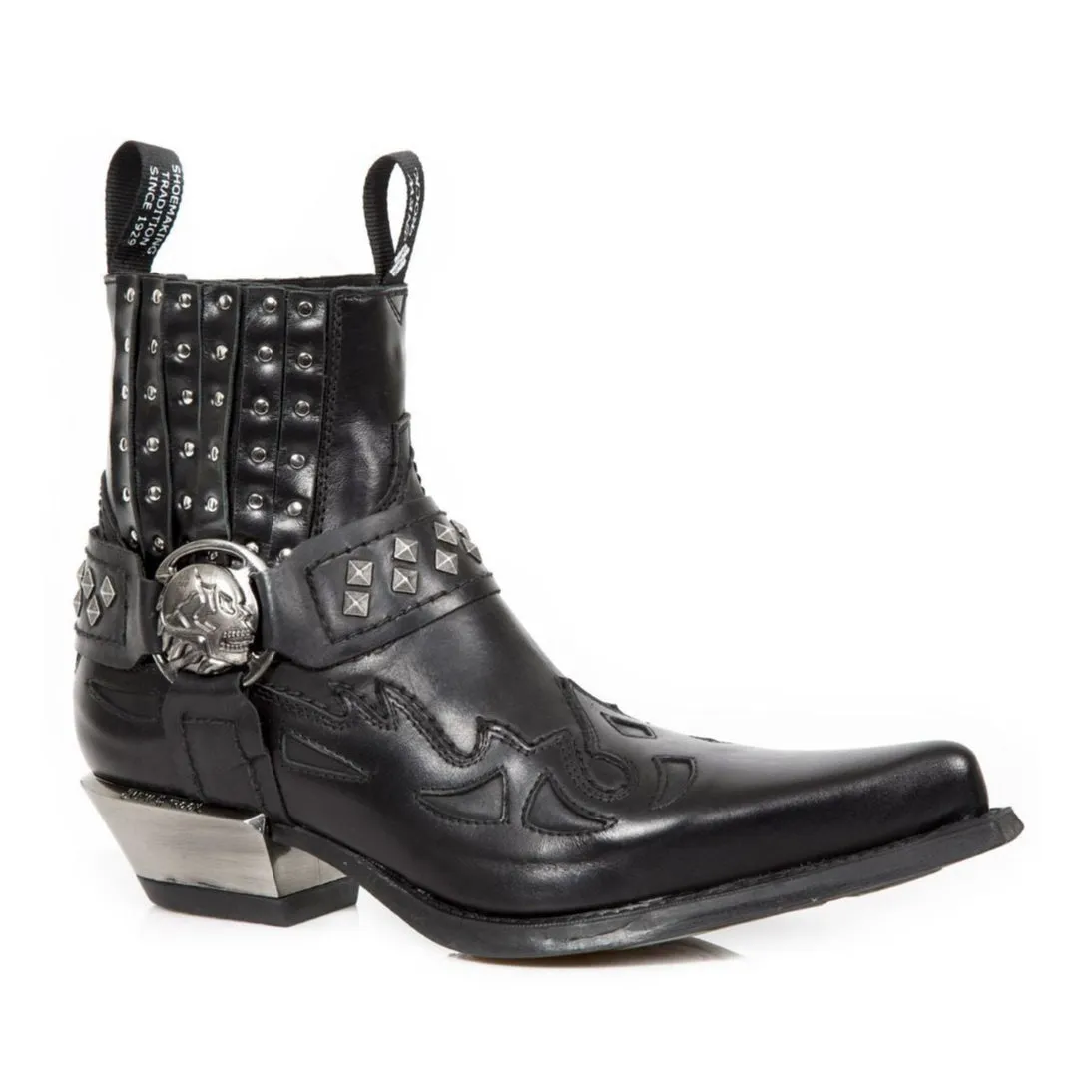 High Traction Outdoor Trek Support Foot New Rock Studded Black Leather Western Biker Boots-7950-S1