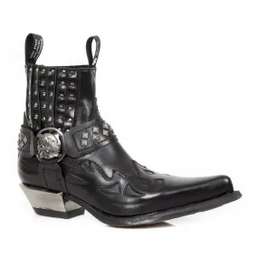 High Traction Outdoor Trek Support Foot New Rock Studded Black Leather Western Biker Boots-7950-S1