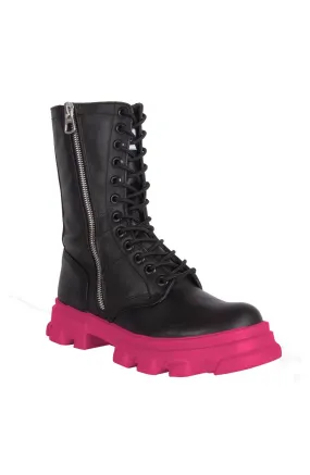 Men's High Altitude Backstreet Boys Leather Boots In Black And Pink All Weather Functional Minimalist Travel Friendly