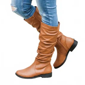 Women's Slouchy Crinkle Boots In Cognac Sport Inspired