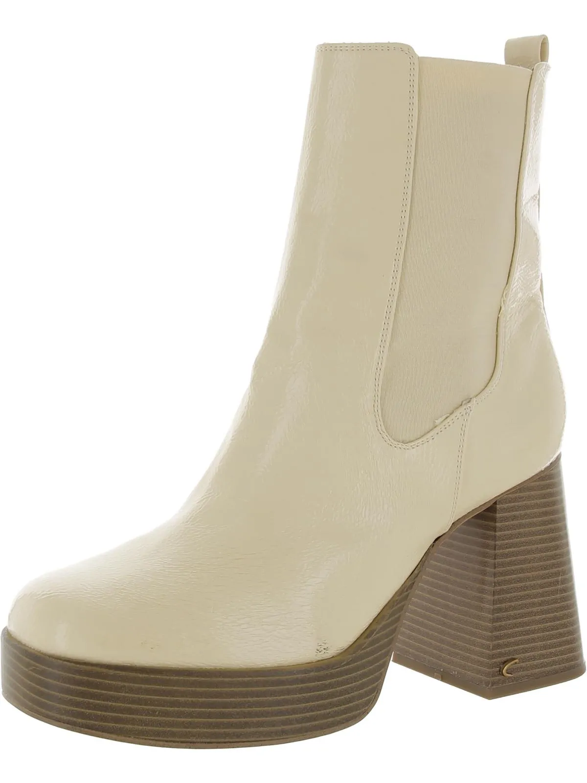 Stace Womens Patent Block Hee Ankle Boots Cozy Feel