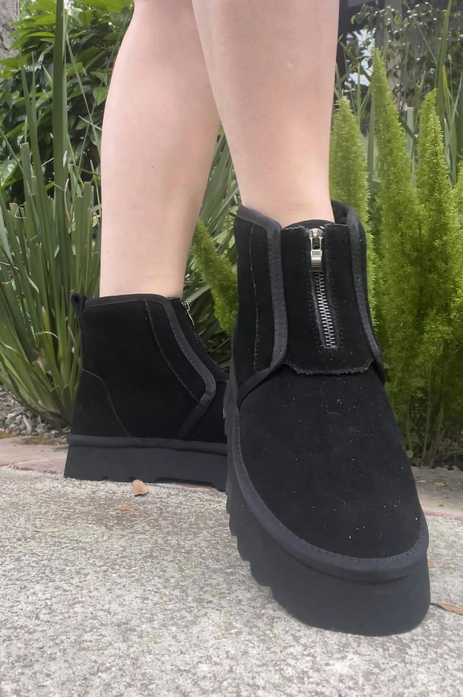 Cuddle Muffin Zipped Suede Booties In Black Thermal Core Rough Trail Hiker Breathable mesh panel