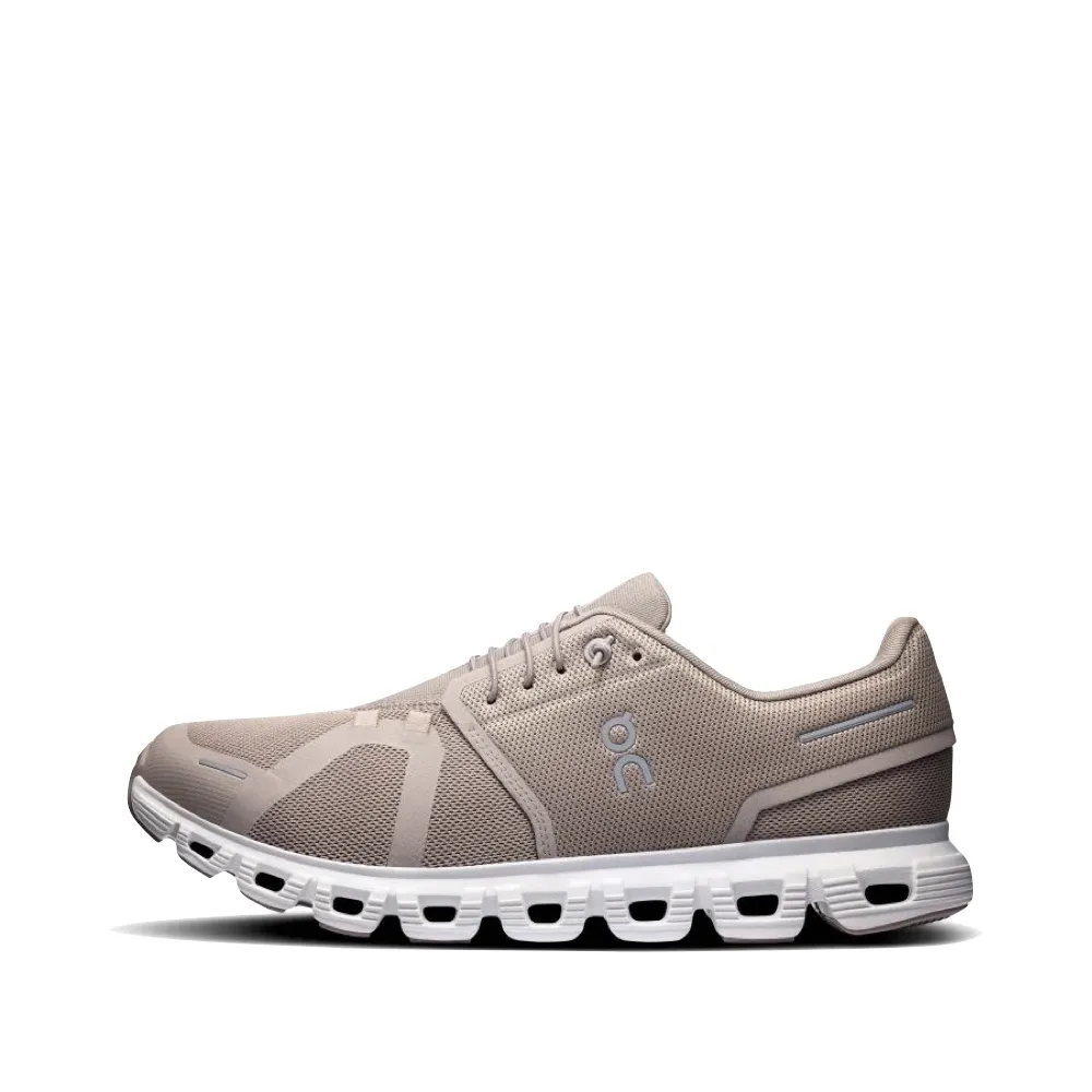 On Men's Cloud 6 Sneaker in Fog/White Elastic Gusseted Tongue