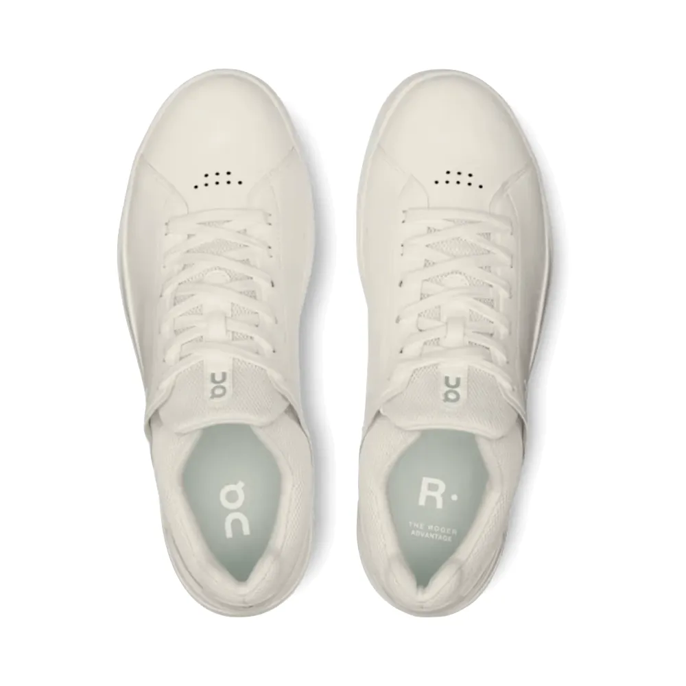 On Men's THE ROGER Advantage Sneaker in All White Torsional Stability Plate Waterproof Design