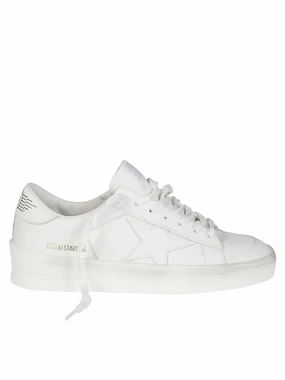 fabric - finish - design shoes White Stardan Leather Sneakers With Star Motif