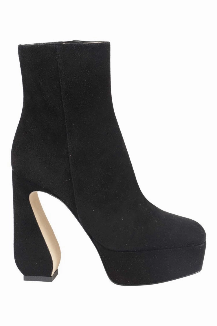 Enhanced Traction Pattern Anthropometric Black Suede Ankle Boots
