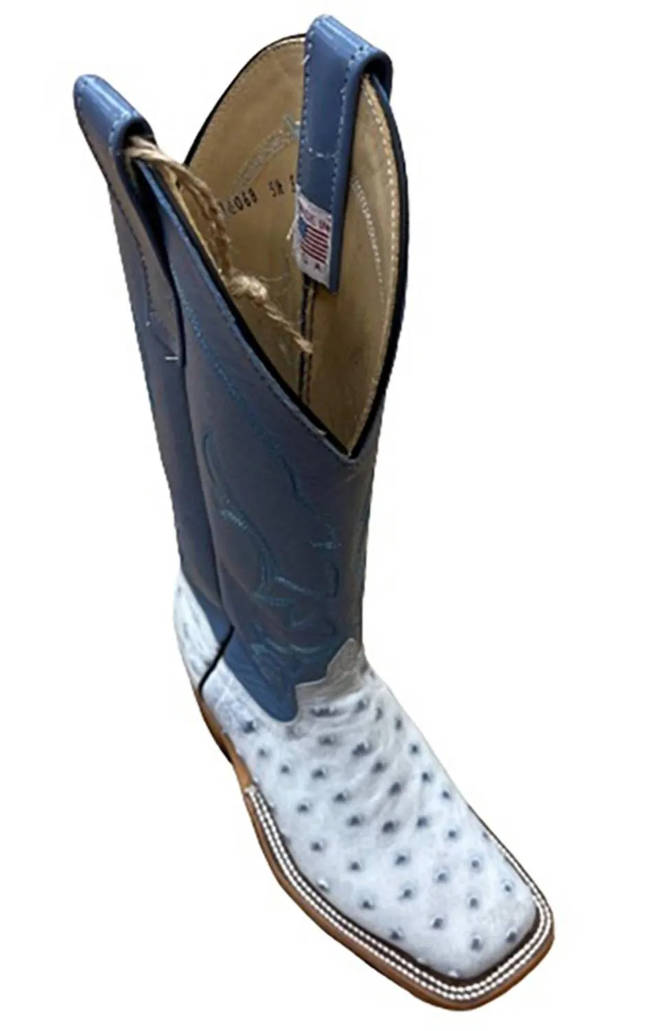 Zip   Up Design Comfortable Arch Support Women's Full Quill Ostrich Boot In Blue