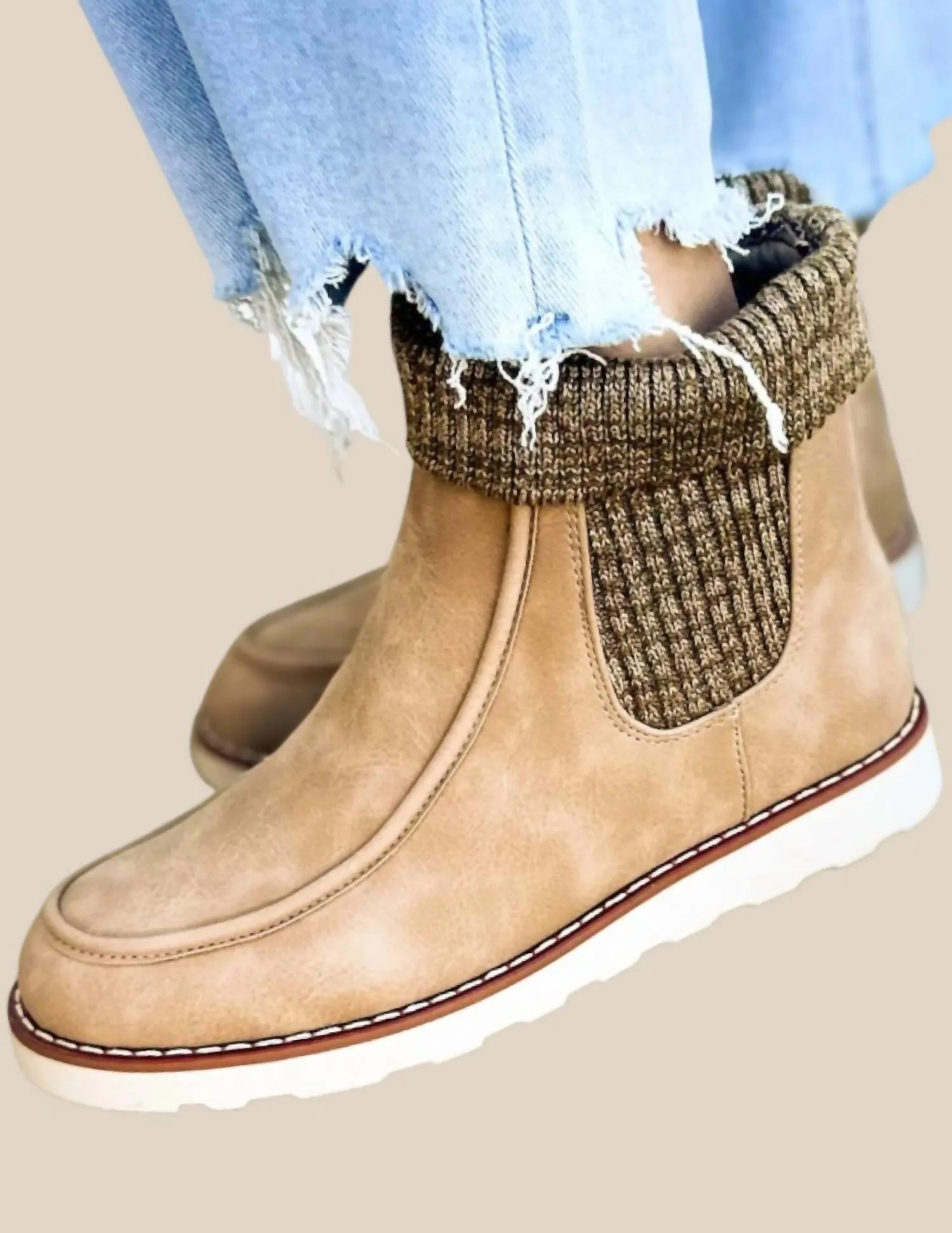 Women's Tis The Season Slip On Moc Bootie In Taupe Dual Density Outsole