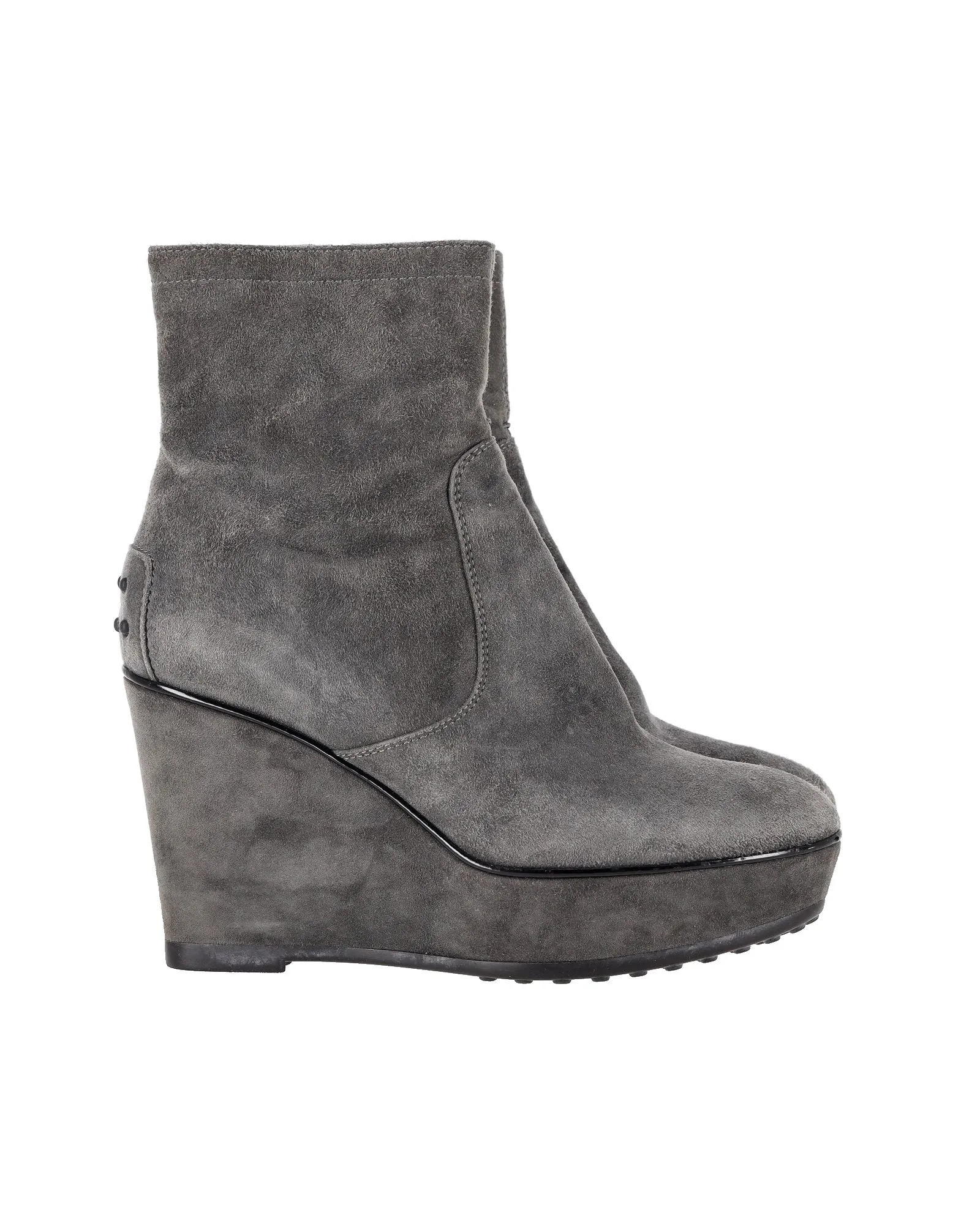 High Traction Rainy Days Tod's Wedge Ankle Boots in Grey Suede