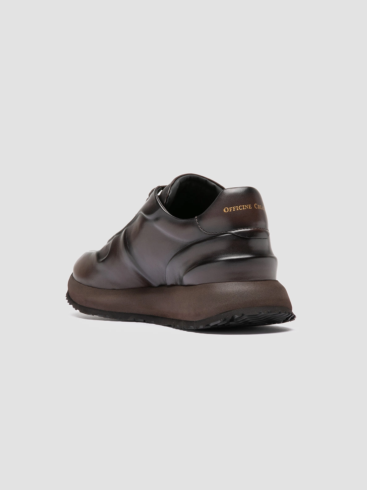 PERSPECTIVE 001 - Dark Brown Leather Sneakers Textured Tread Pattern Back Tab
