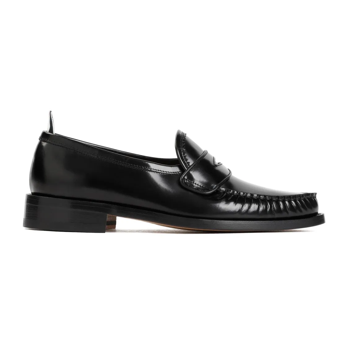 Pleated Varsity Black Calf Leather Loafers Insole Removable Slip On Breathable Comfort