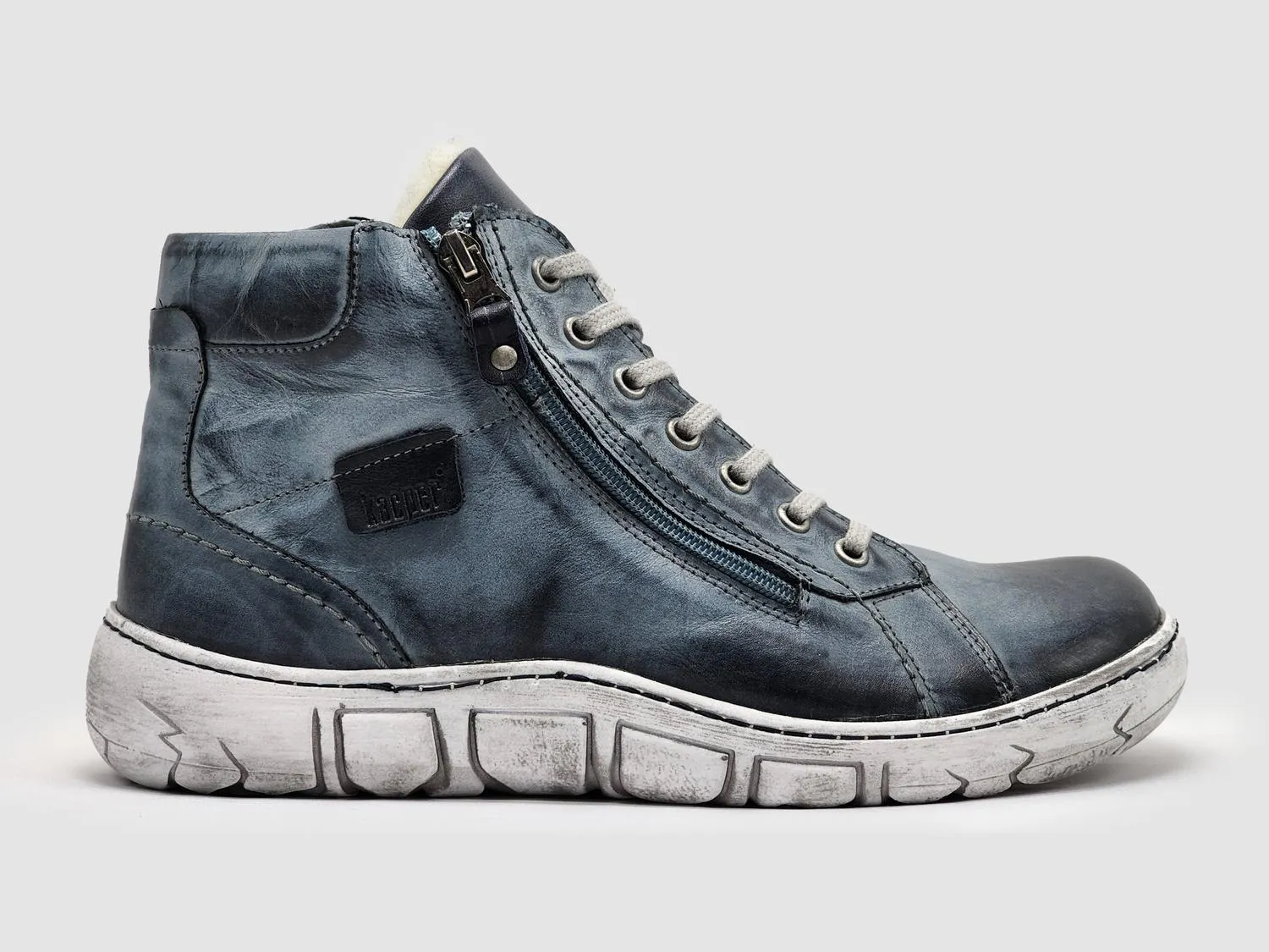 Comfort Lining Rainy Days Men's Original Thick-Wool Lined Zip-Up Leather Boots In Blue