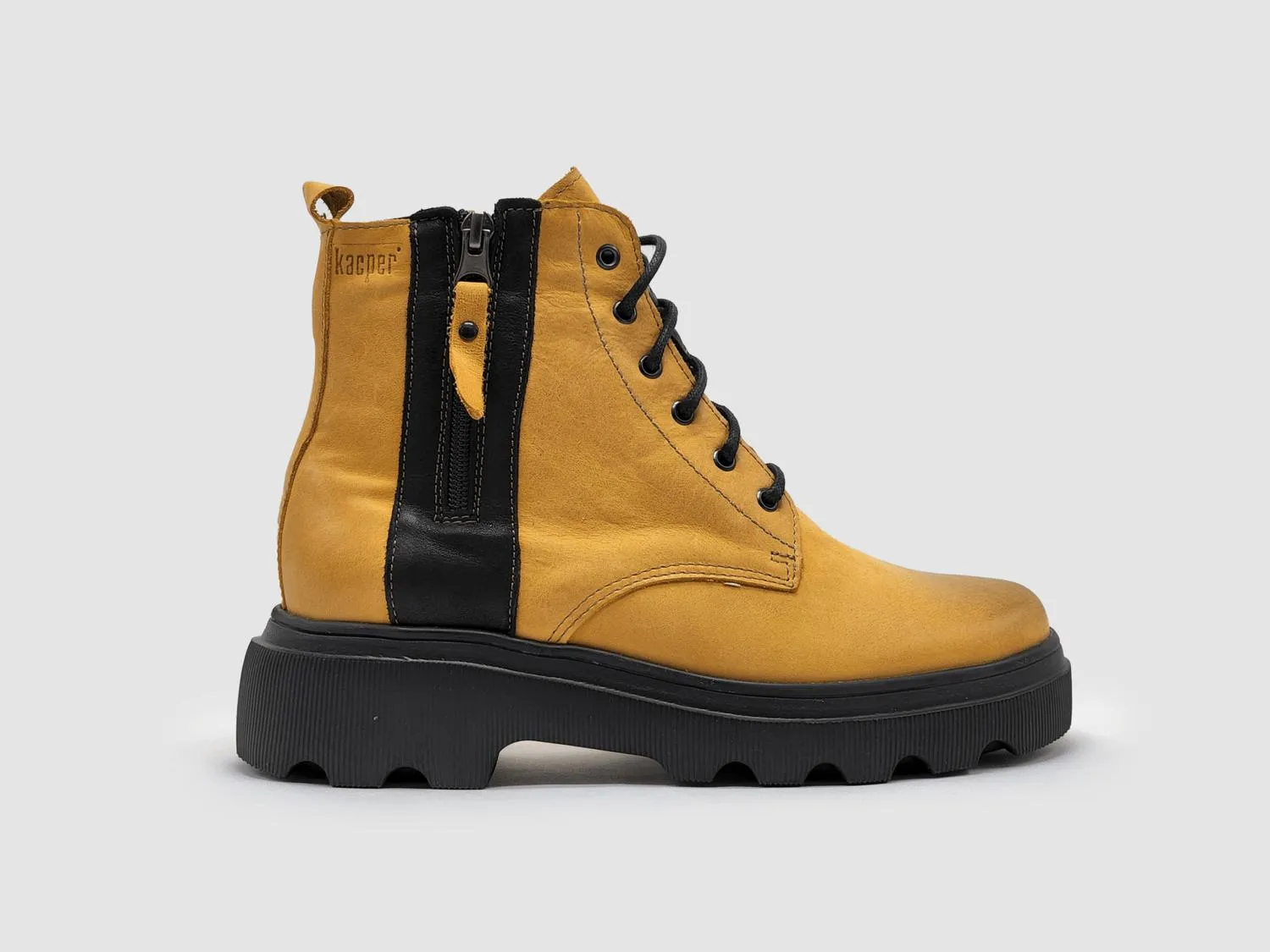 Women's Modern Lined Zip-Up Leather Boots In Yellow All weather