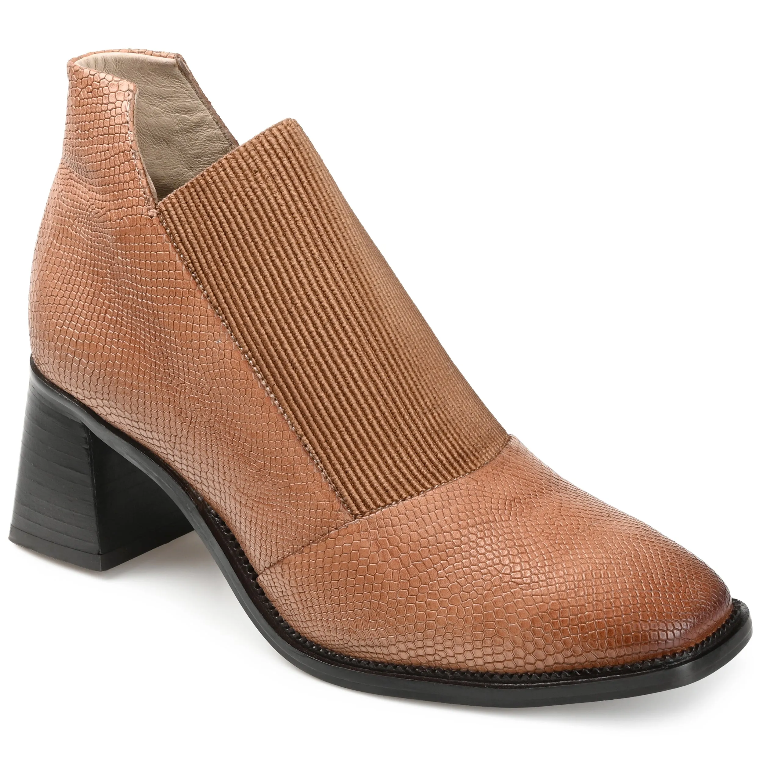 Journee Signature Womens Genuine Leather Stylla Square Toe Stacked Ankle Booties Sturdy Build