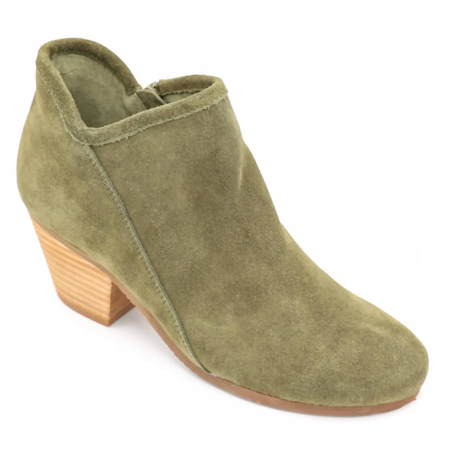 Anti microbial Women Dalia Heeled Bootie In Military Green Suede