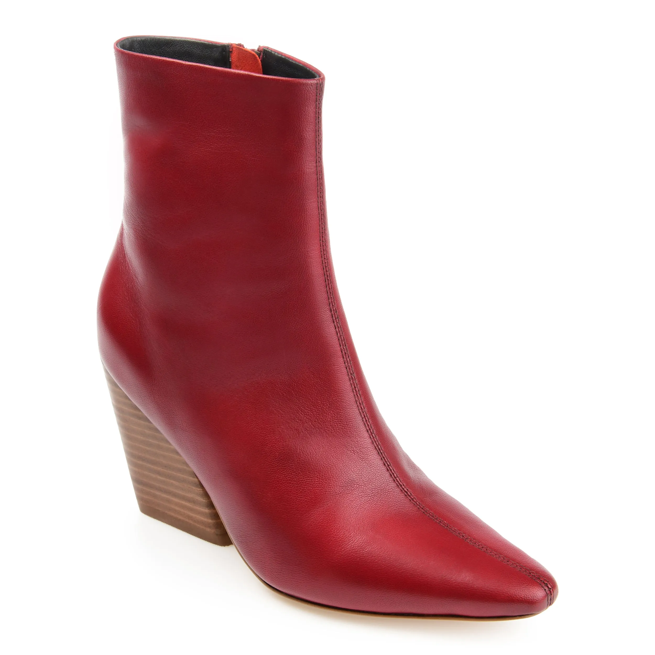 Simple Look Stable Support Cold Weather Commuter Journee Signature Womens Genuine Leather Hydra Almond Toe Stacked Ankle Booties