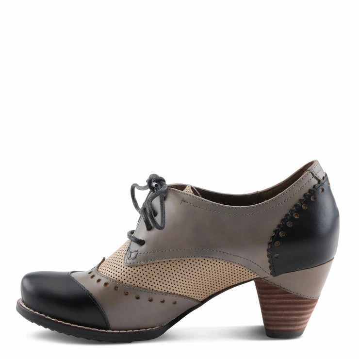 Spring Step Women's Bardot Tie Pump in Black Multi Two Tone Refined Uniform