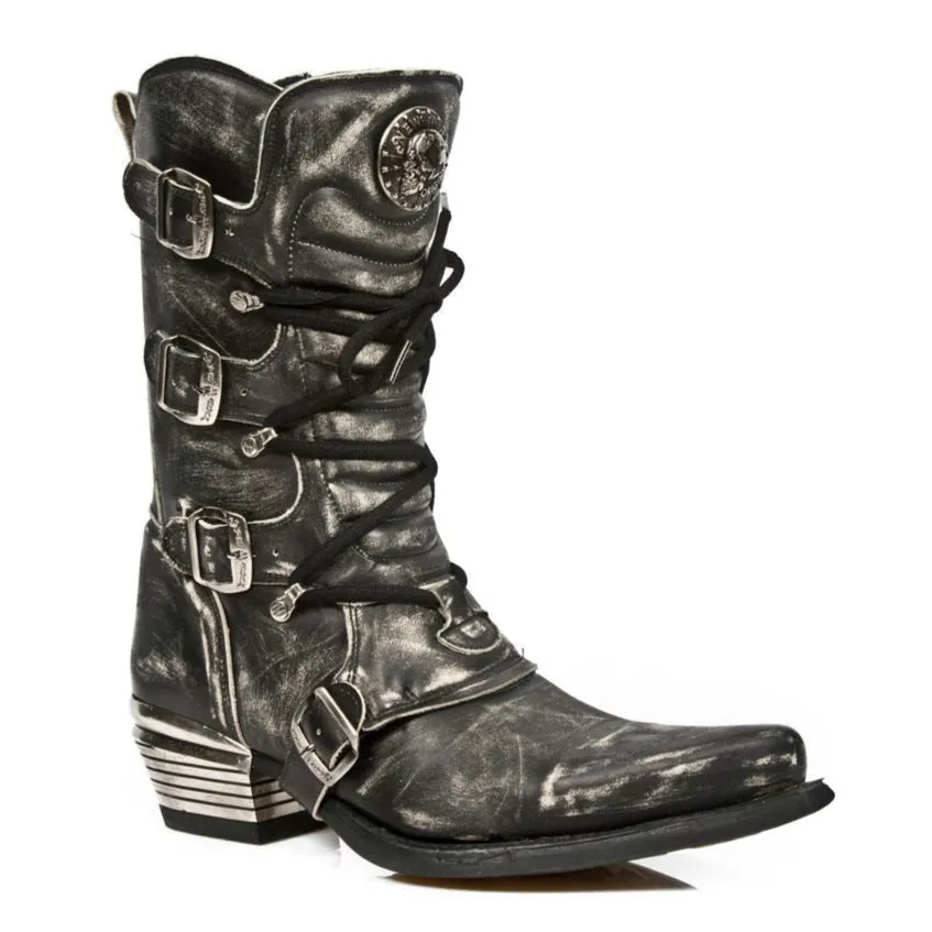 New Rock Men's Grey Dallas Leather Boots- M.7993-S3 Eco Material Rainy Days Anti Odor Cold Climate