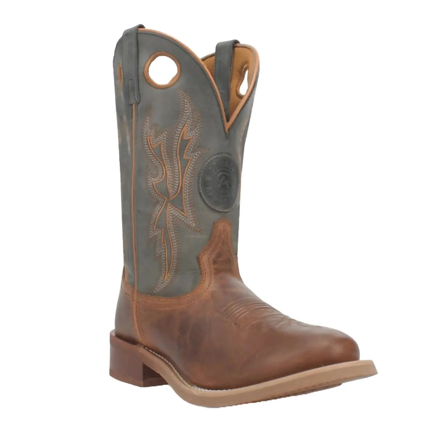 Men's Dawson Round-Toe Cowboy Approved Boot In Brown/grey Slip   On Style Compact Build
