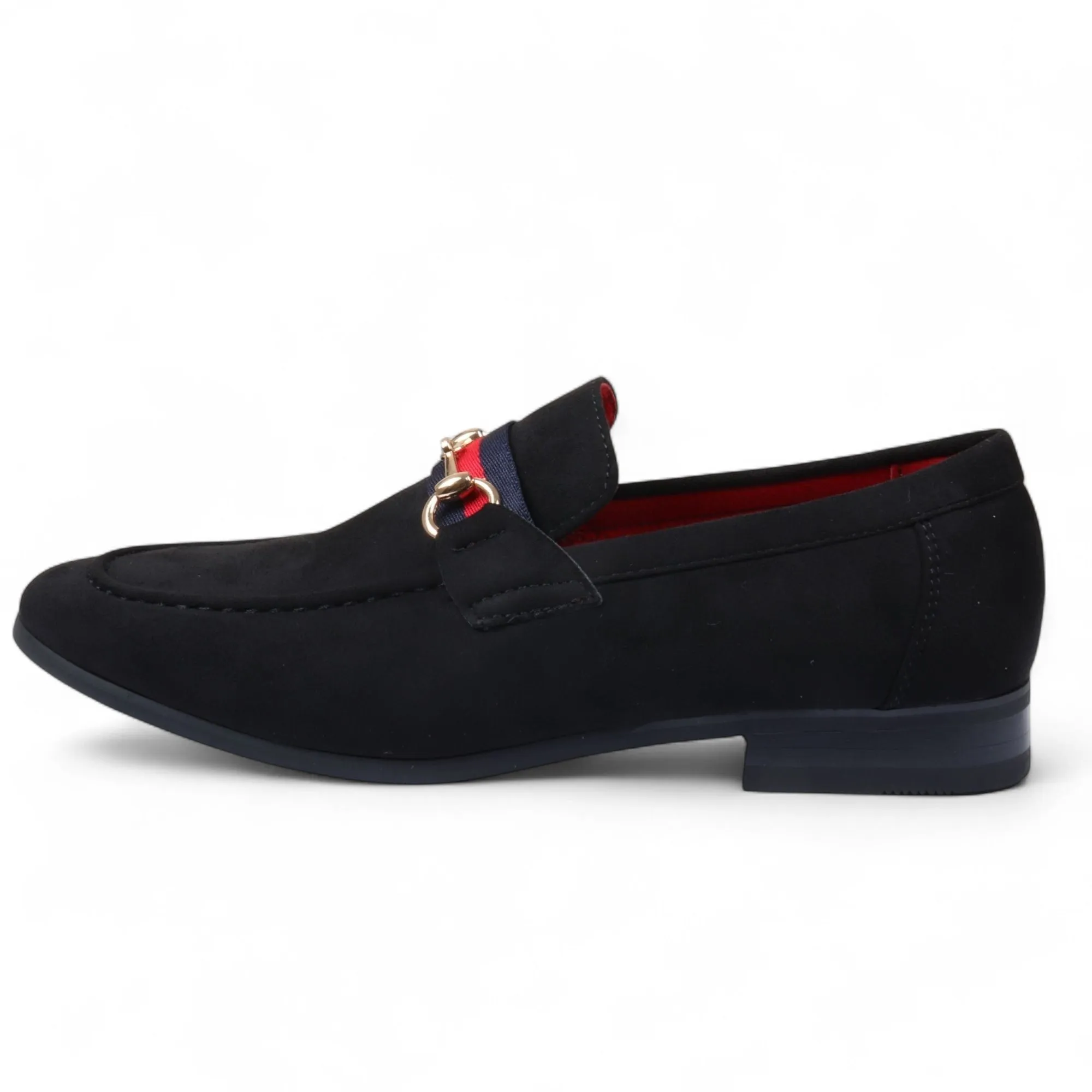 Active Slip Fit Men's Navy Suede Loafers with Gold Buckle Slip-On Dress Shoes