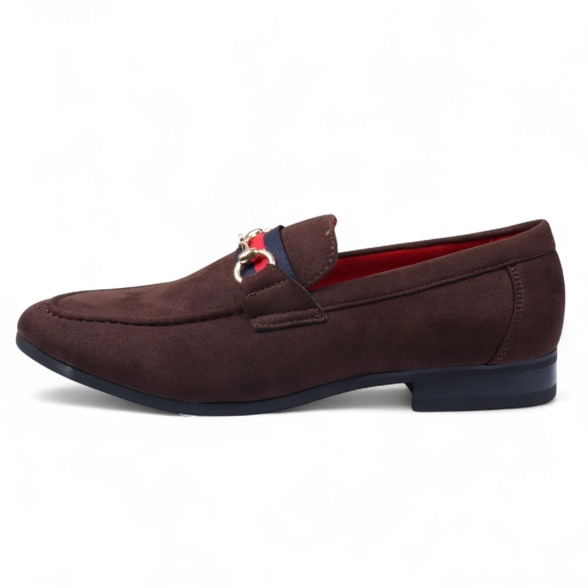 Men's Navy Suede Loafers with Gold Buckle Slip-On Dress Shoes Indoor Comfort Feather Light