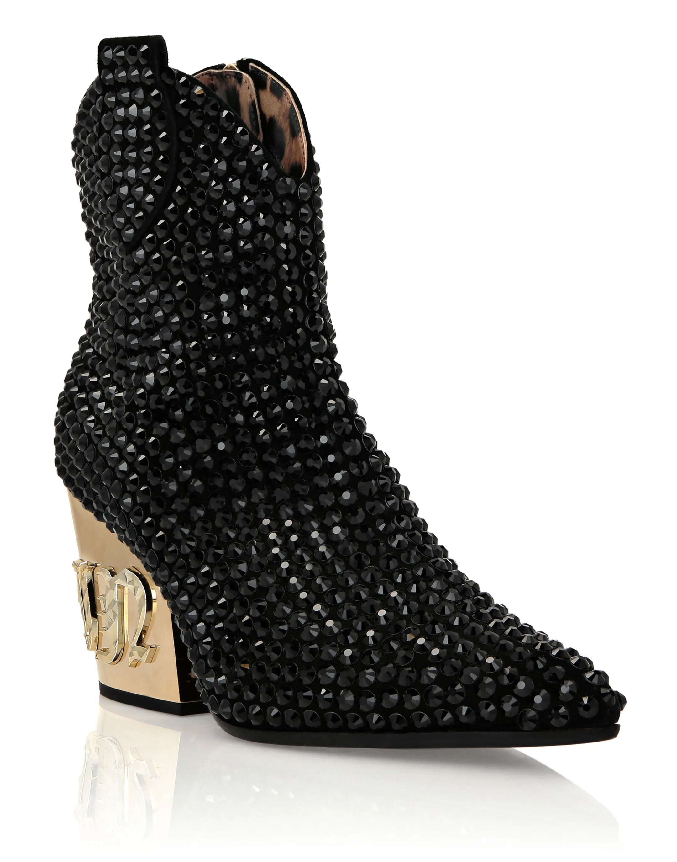 Low Profile Urban Commute Waterproof Rainy Days CowBoy Mid-Heel Boots  Gothic Plein with Crystals