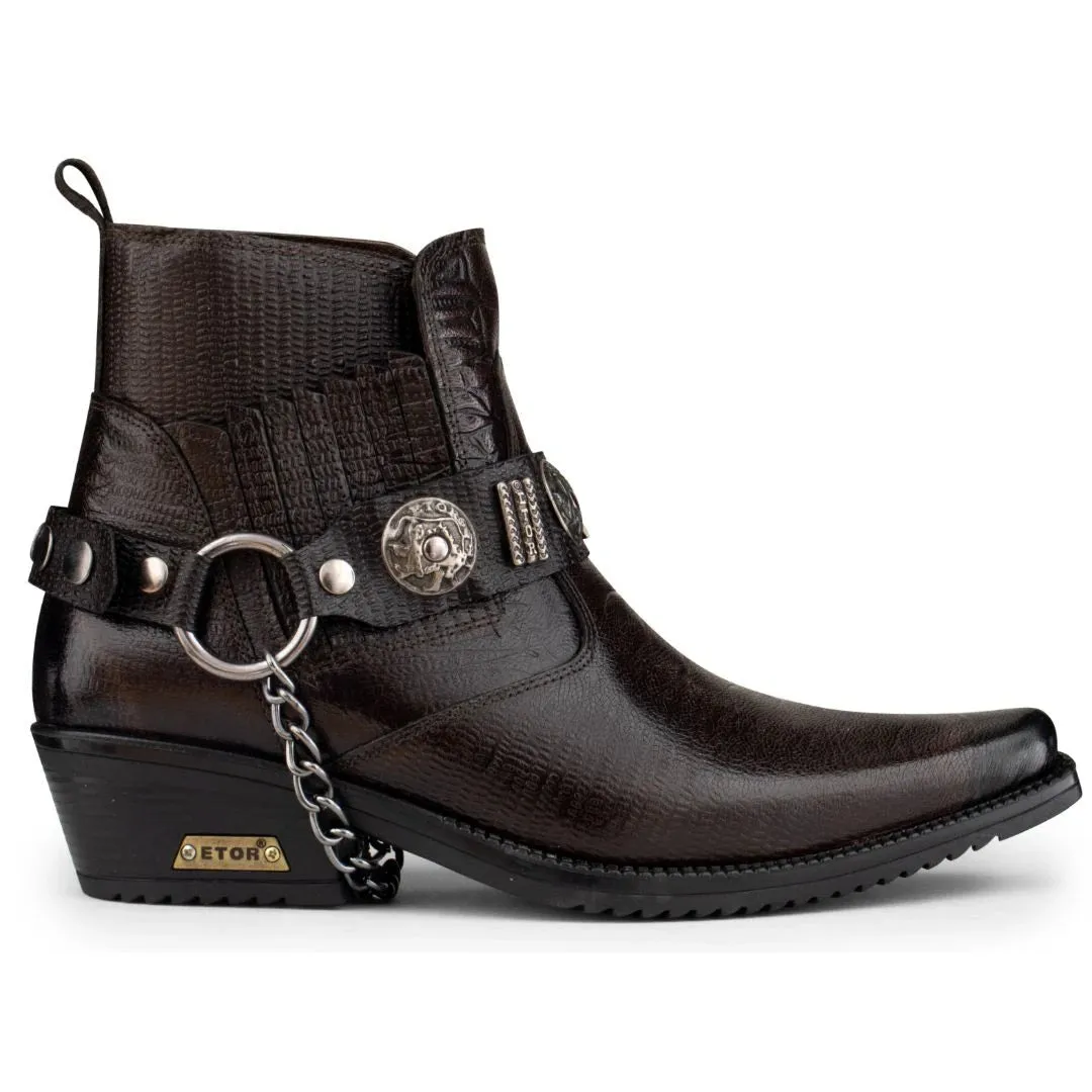 Real Leather Cowboy Ankle Boots With Chain Hard Trail