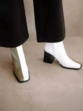 Classic Design South Bi-Color Ankle Boots In Dusty Olive/bright White