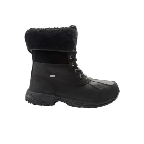 UGG Butte 5521-BLK Snow Boots Men's  Black Leather Waterproof Ankle ZOGG315 Reflective accents