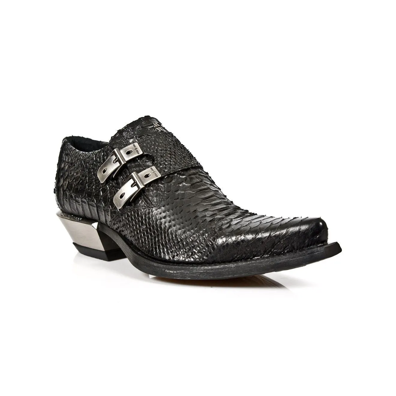 New Rock Embossed Python Black Leather Buckled Shoes-7934-S2 Neutral design Comfortable Straps