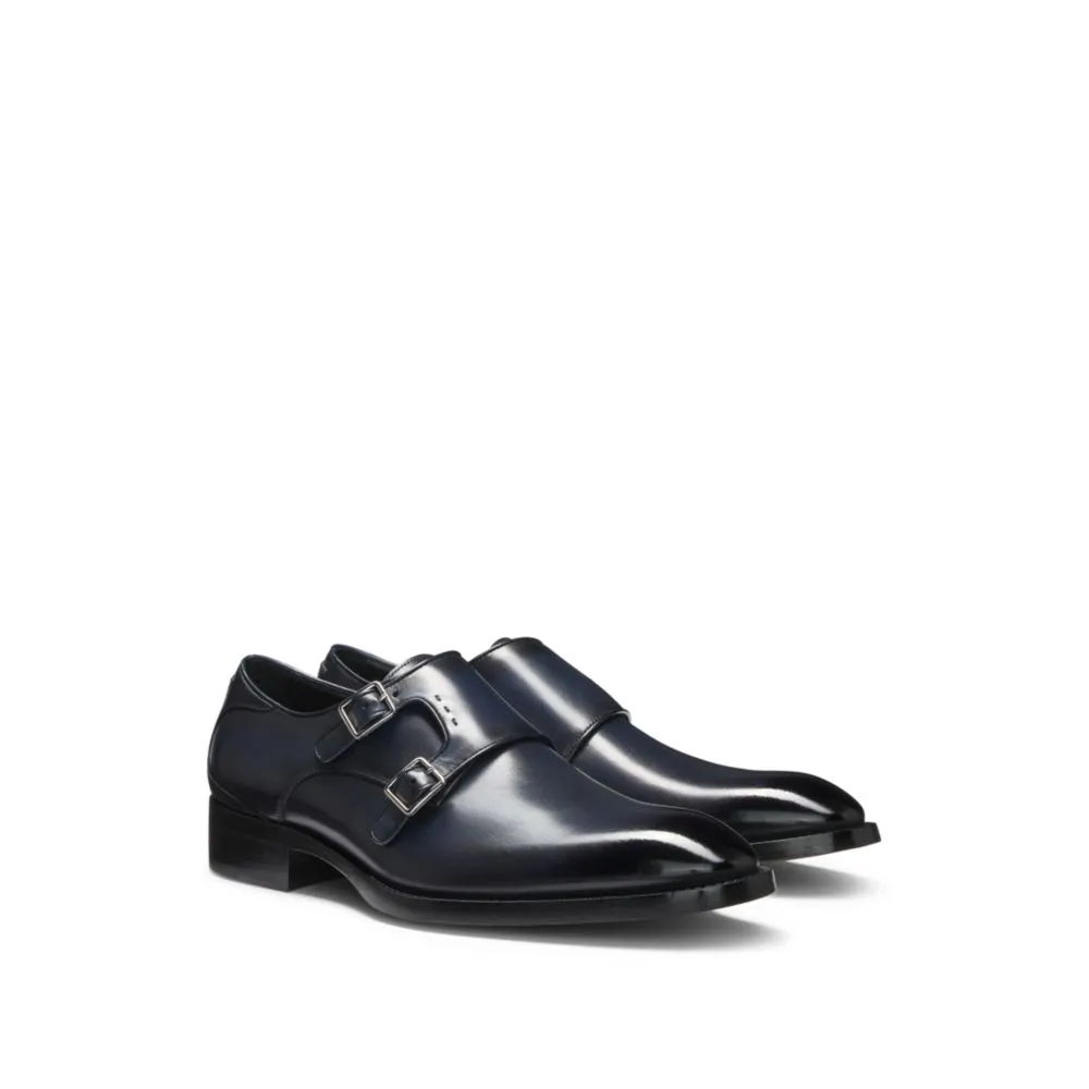 Simple Comfort Double-strap monk shoes in burnished leather