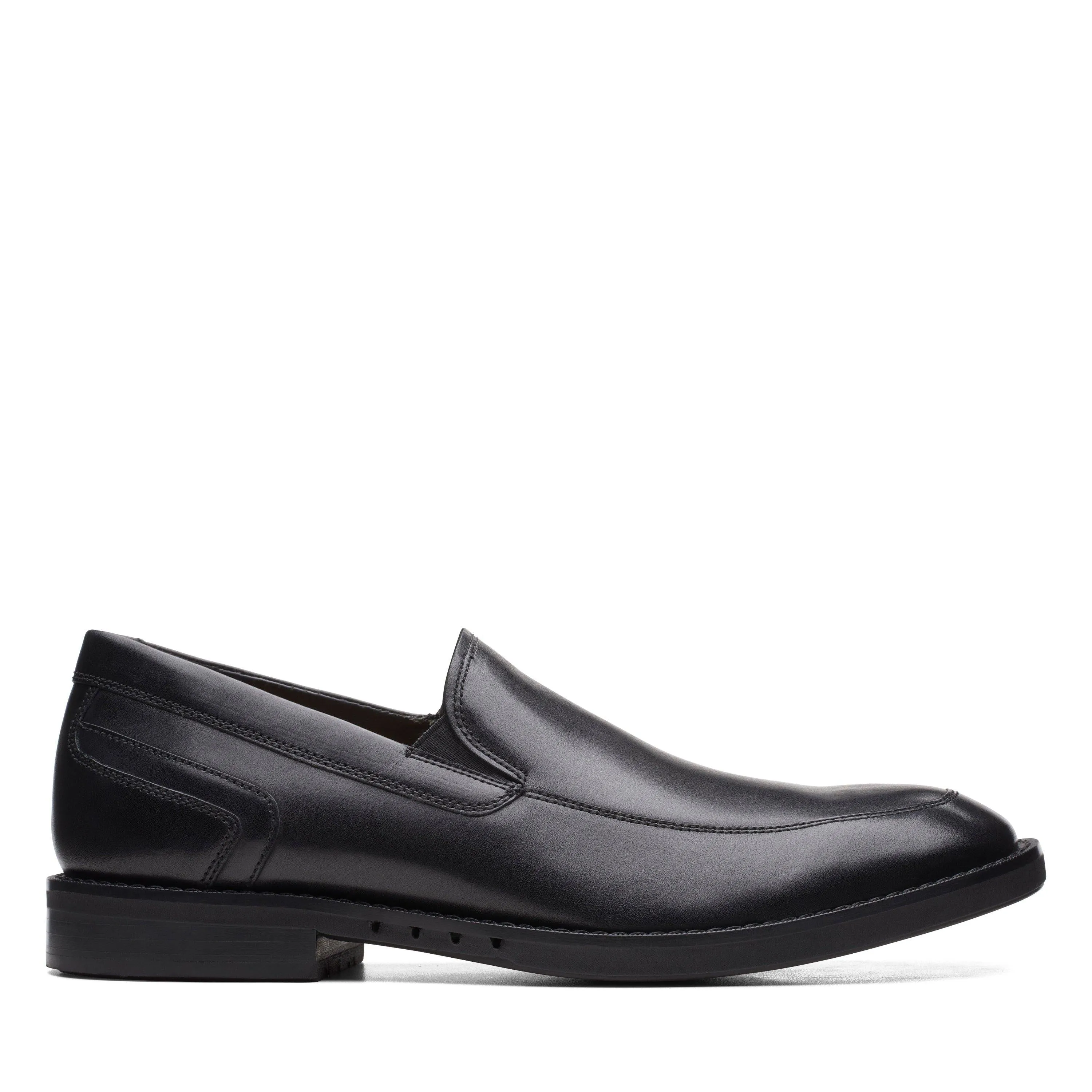 Comfortable Heel Clarks Un Hugh Step in Black Leather
