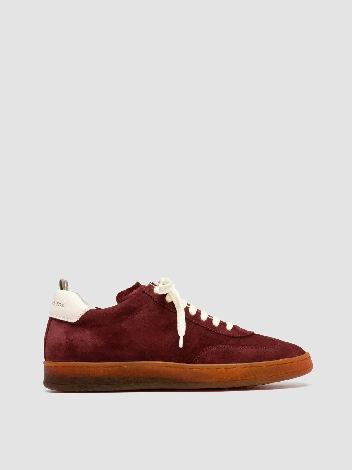 CHANCE 101 - Burgundy Leather and Suede Low Top Sneakers Contoured Heel Cup functionality