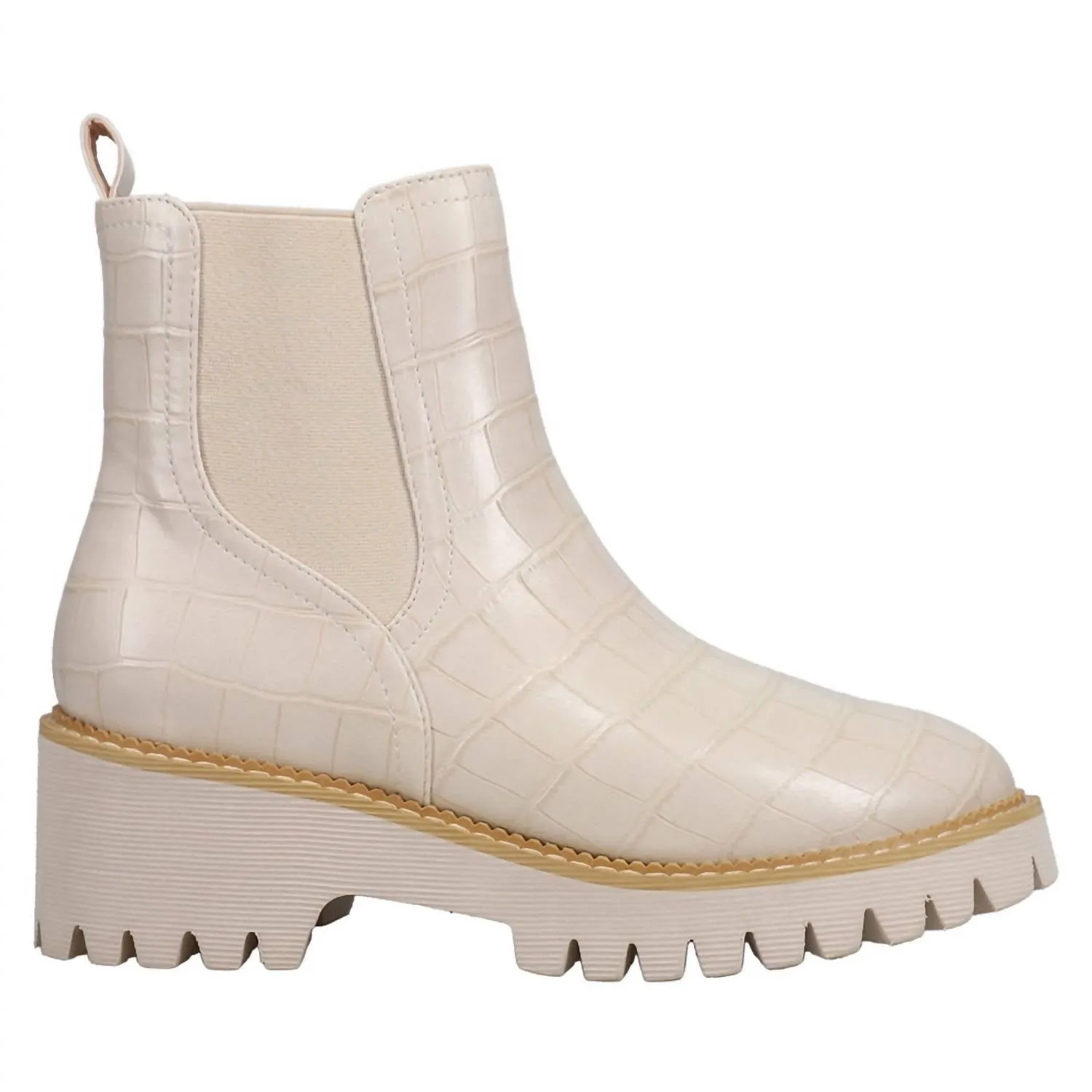 Warm Touch Women's Whatever Embossed Round Toe Chelsea Ankle Boots In Ivory Croco